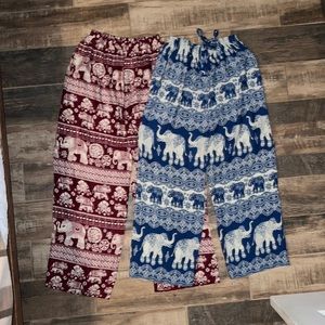 Two pair of elephant pants - blue and red